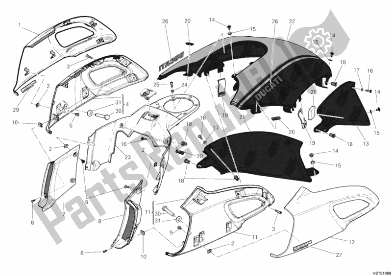 Todas as partes de Tampas Tanque do Ducati Diavel Carbon 1200 2012